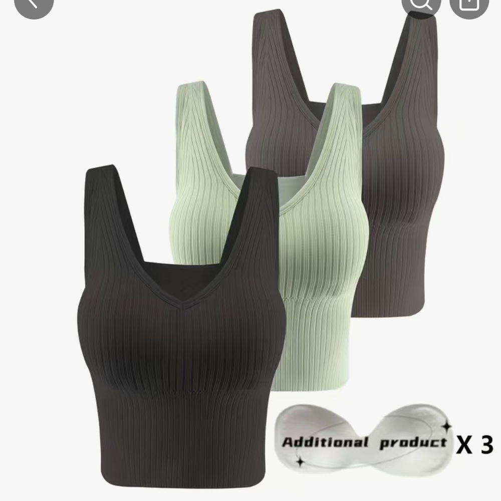 Seamless Ribbed V-Neck Bra - Black, Green, Brown